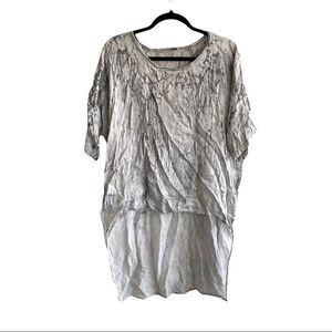 STARK X Silk Scoop Neck Short Sleeve High Low Lagenlook Blouse Shirt Gray S